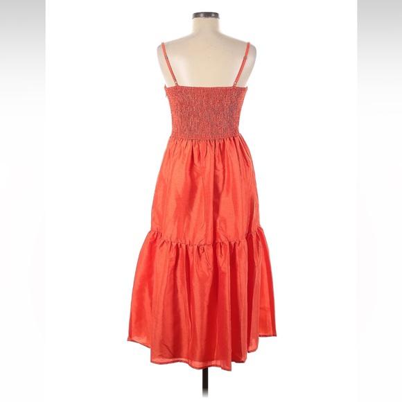 HUTCH Tommy Tiered Sleeveless Organza Midi Dress Orange Simple Cayenne Boho - M - Picture 5 of 11
